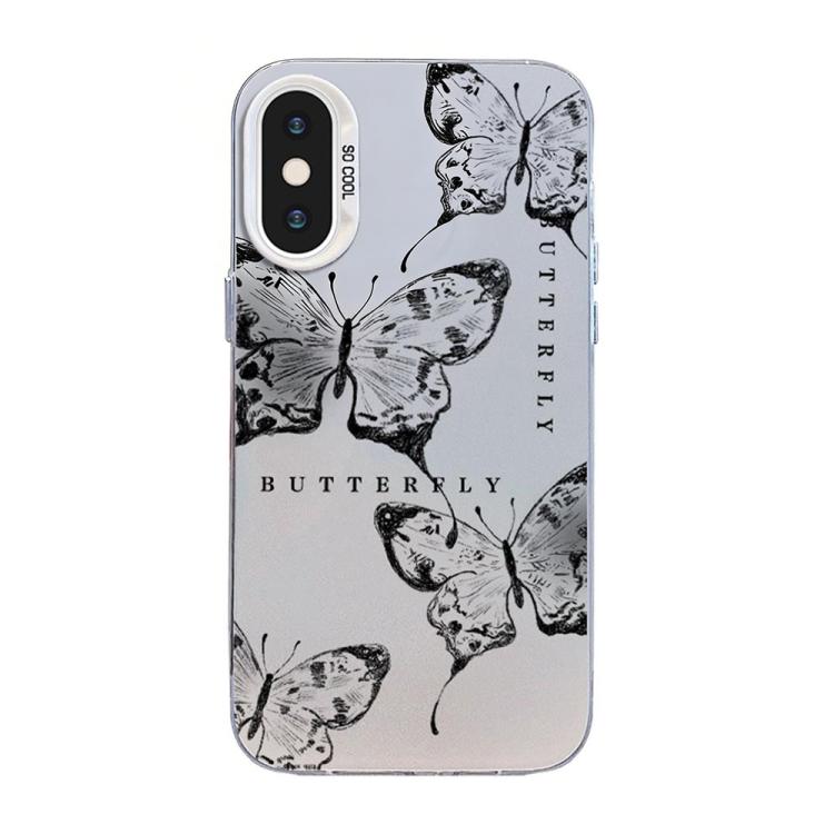 غطاء هاتف هجين من PC وTPU مطلي بالفضة بنقشة فراشة، لهواتف iPhone XS Max، iPhone 8 Plus / 7 Plus