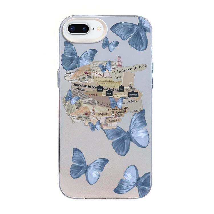 غطاء هاتف هجين من PC وTPU مطلي بالفضة بنقشة فراشة، لهواتف iPhone XS Max، iPhone 8 Plus / 7 Plus