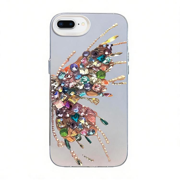غطاء هاتف هجين من PC وTPU مطلي بالفضة بنقشة فراشة، لهواتف iPhone XS Max، iPhone 8 Plus / 7 Plus