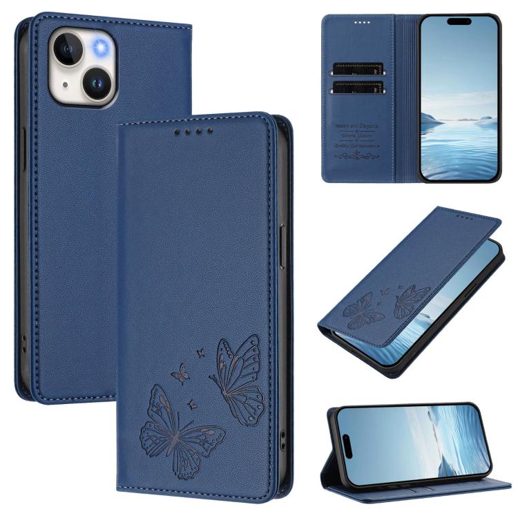 Strong Magnetic Dual Butterfly RFID Vegan Leather Phone Case, For iPhone 16, For iPhone 15 Pro Max, For iPhone 15 Pro, For iPhone 15 Plus