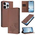 Strong Magnetic Dual Butterfly RFID Vegan Leather Phone Case, For iPhone 16, For iPhone 15 Pro Max, For iPhone 15 Pro, For iPhone 15 Plus