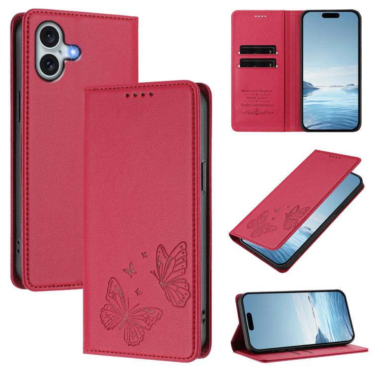 Strong Magnetic Dual Butterfly RFID Vegan Leather Phone Case, For iPhone Air, For iPhone 16 Pro Max, For iPhone 16 Pro, For iPhone 16 Plus