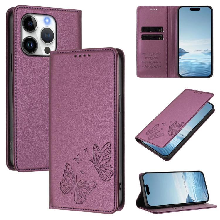 Strong Magnetic Dual Butterfly RFID Vegan Leather Phone Case, For iPhone Air, For iPhone 16 Pro Max, For iPhone 16 Pro, For iPhone 16 Plus