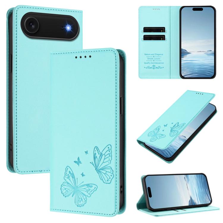 Strong Magnetic Dual Butterfly RFID Vegan Leather Phone Case, For iPhone Air, For iPhone 16 Pro Max, For iPhone 16 Pro, For iPhone 16 Plus