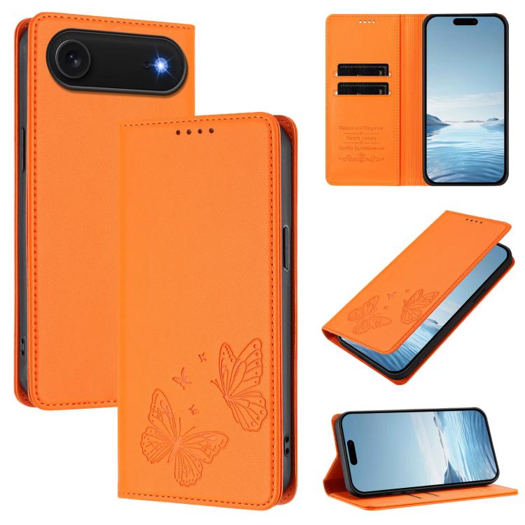 Strong Magnetic Dual Butterfly RFID Vegan Leather Phone Case, For iPhone Air, For iPhone 16 Pro Max, For iPhone 16 Pro, For iPhone 16 Plus