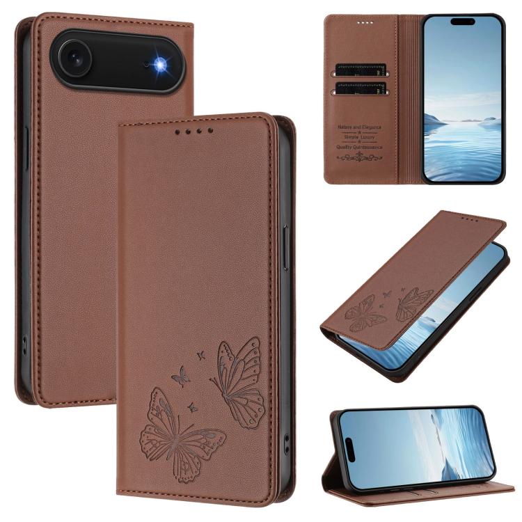 Strong Magnetic Dual Butterfly RFID Vegan Leather Phone Case, For iPhone Air, For iPhone 16 Pro Max, For iPhone 16 Pro, For iPhone 16 Plus