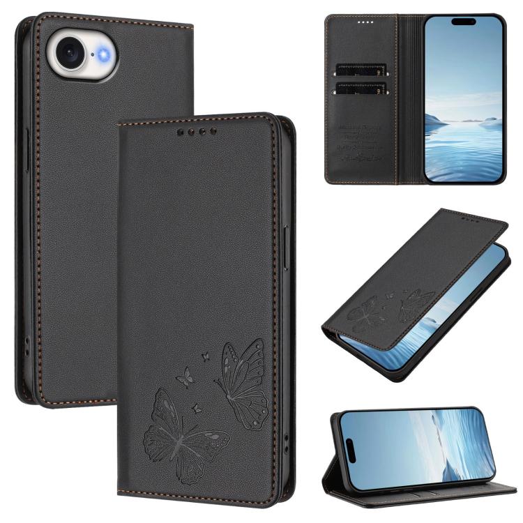 حافظة هاتف من الجلد النباتي RFID مزدوجة الفراشة مغناطيسية قوية، لهواتف iPhone 17e / 16e، iPhone 17 Pro Max، iPhone 17 Pro، iPhone 17