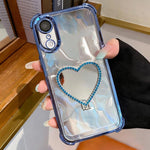 Heart-shaped Mirror Electroplated TPU + Acrylic Phone Case with Holder, For iPhone XR, For iPhone XS Max