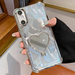 Heart-shaped Mirror Electroplated TPU + Acrylic Phone Case with Holder, For iPhone XR, For iPhone XS Max