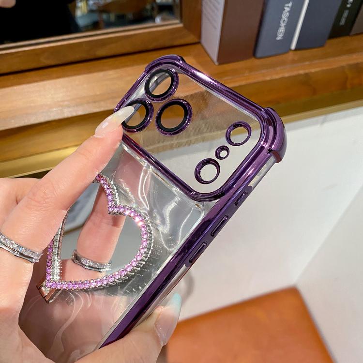 Heart-shaped Mirror Electroplated TPU + Acrylic Phone Case with Holder, For iPhone XR, For iPhone XS Max