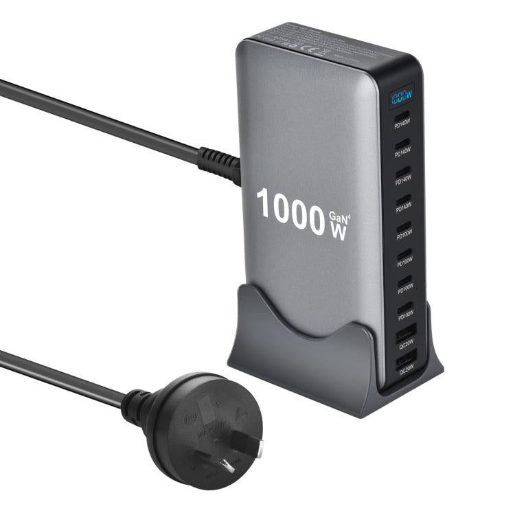 YMX-1000W 1000W 8 x Type-C Ports and 2 x USB 10 Ports Digital Display Multi-functional Charger, AU Plug, EU Plug, UK Plug, US Plug