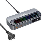 YMX-LCD470W 470W 3xType-C and 2xUSB GaN Smart Digital Display Multi-Function Charger with Type-C Retractable Cable, AU Plug, EU Plug, UK Plug, US Plug
