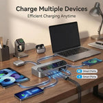 YMX-LCD470W 470W 3xType-C and 2xUSB GaN Smart Digital Display Multi-Function Charger with Type-C Retractable Cable, AU Plug, EU Plug, UK Plug, US Plug