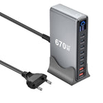شاحن متعدد الوظائف YMX-LCD670W بقوة 670 واط مع 6 منافذ Type-C و2 منفذ USB GaN مع عرض رقمي، قابس AU، قابس EU، قابس UK، قابس US