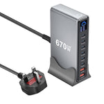 شاحن متعدد الوظائف YMX-LCD670W بقوة 670 واط مع 6 منافذ Type-C و2 منفذ USB GaN مع عرض رقمي، قابس AU، قابس EU، قابس UK، قابس US