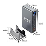شاحن متعدد الوظائف YMX-LCD670W بقوة 670 واط مع 6 منافذ Type-C و2 منفذ USB GaN مع عرض رقمي، قابس AU، قابس EU، قابس UK، قابس US