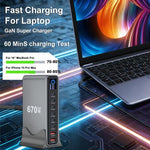 شاحن متعدد الوظائف YMX-LCD670W بقوة 670 واط مع 6 منافذ Type-C و2 منفذ USB GaN مع عرض رقمي، قابس AU، قابس EU، قابس UK، قابس US