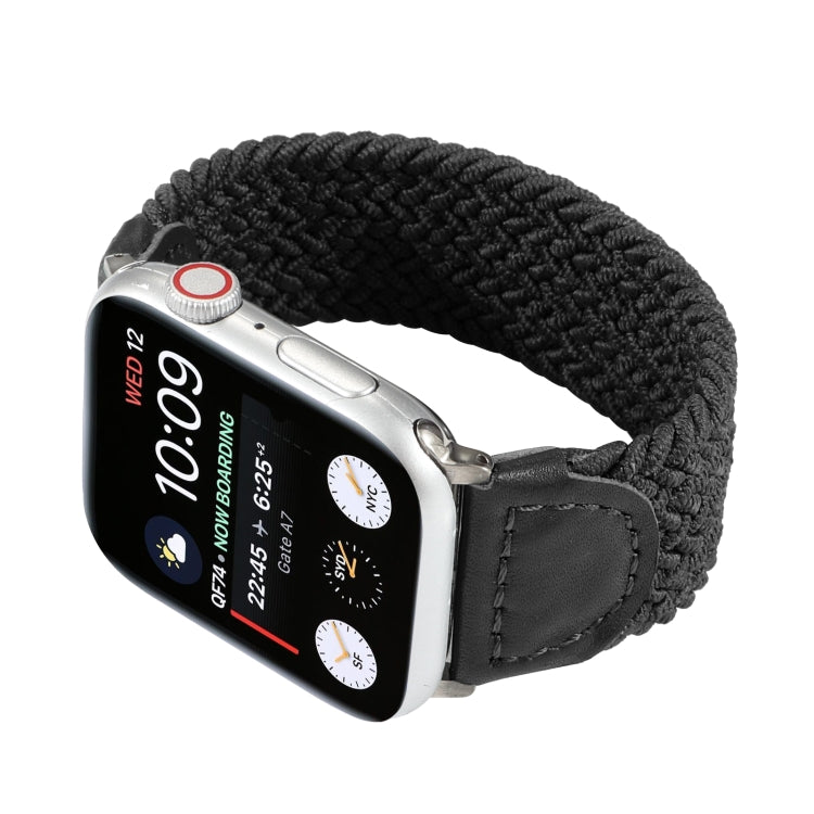 Nylon + Leather Braided Watchband For Apple Watch Series 6 & SE & 5 & 4 40mm / 3 & 2 & 1 38mm, S, M, L