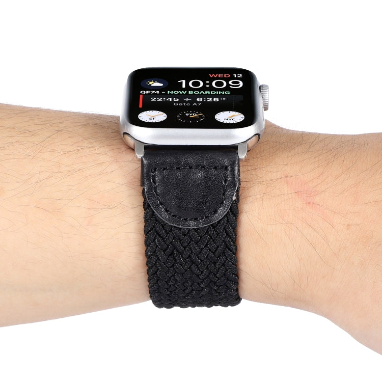 Nylon + Leather Braided Watchband For Apple Watch Series 6 & SE & 5 & 4 40mm / 3 & 2 & 1 38mm, S, M, L