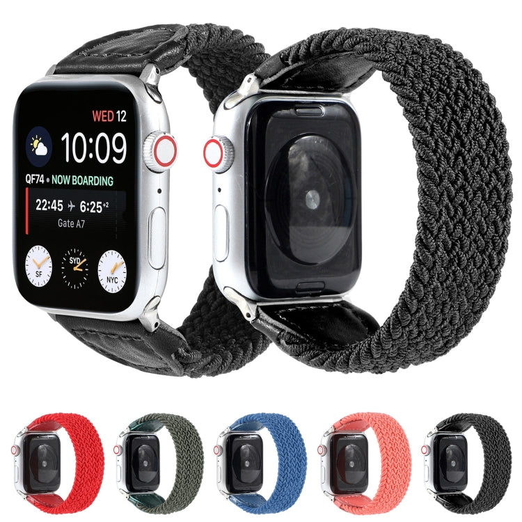 Nylon + Leather Braided Watchband For Apple Watch Series 6 & SE & 5 & 4 40mm / 3 & 2 & 1 38mm, S, M, L