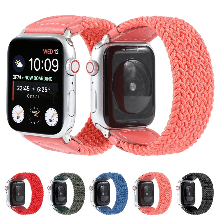 Nylon + Leather Braided Watchband For Apple Watch Series 6 & SE & 5 & 4 44mm / 3 & 2 & 1 42mm, S, M, L