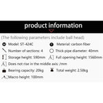 BEXIN ST424C Rugged Camcorder Photographic Carbon Fiber Big Tripod, Max Tube: 40mm, ST424C