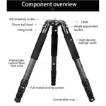 BEXIN ST424C Rugged Camcorder Photographic Carbon Fiber Big Tripod, Max Tube: 40mm, ST424C