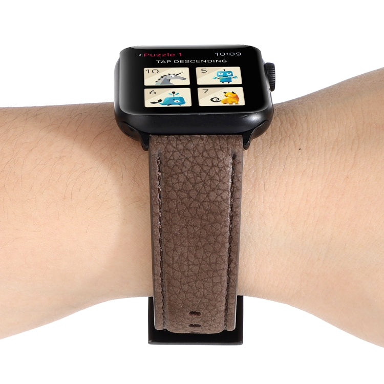 Litchi Texture Genuine Leather Watchband For Apple Watch Series 6 & SE & 5 & 4 40mm / 3 & 2 & 1 38mm, For Apple Watch Series 7 41mm / 6 & SE & 5 & 4 40mm / 3 & 2 & 1 38mm