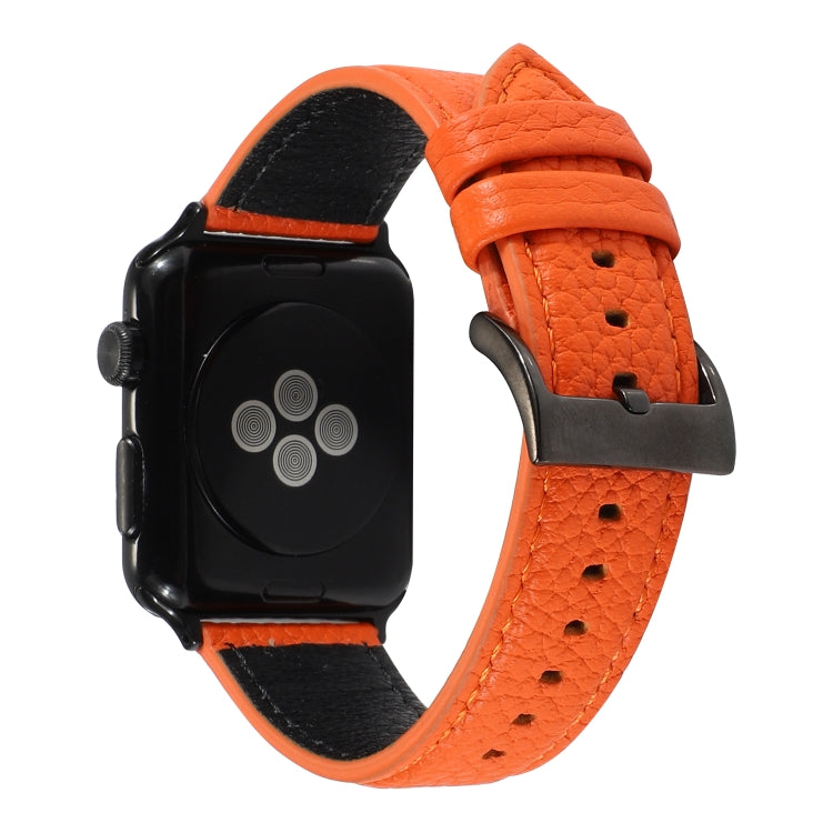 Litchi Texture Genuine Leather Watchband For Apple Watch Series 6 & SE & 5 & 4 44mm / 3 & 2 & 1 42mm, For Apple Watch Series 7 45mm / 6 & SE & 5 & 4 44mm / 3 & 2 & 1 42mm