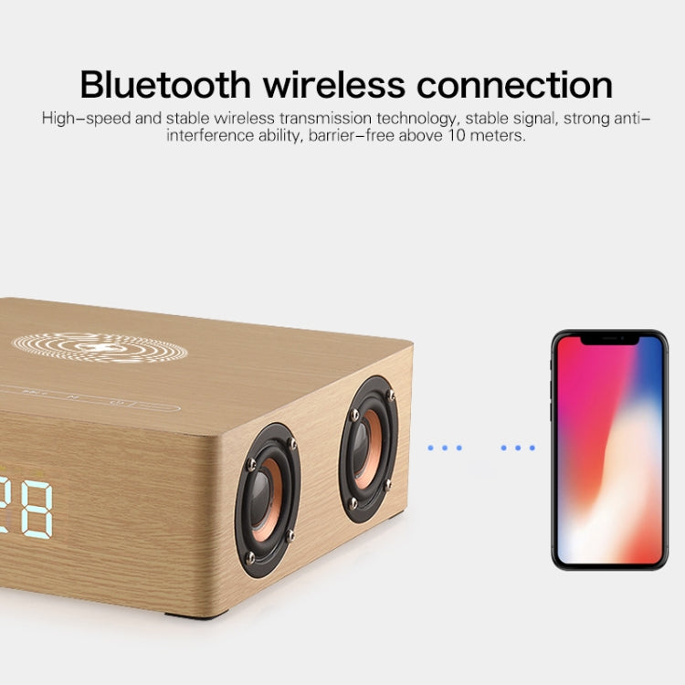 Q5A Multifunctional Wooden Touch Clock Display Wireless Charging Bluetooth Speaker, Support TF Card & U Disk & 3.5mm AUX, Q5A
