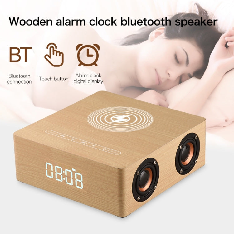 Q5A Multifunctional Wooden Touch Clock Display Wireless Charging Bluetooth Speaker, Support TF Card & U Disk & 3.5mm AUX, Q5A