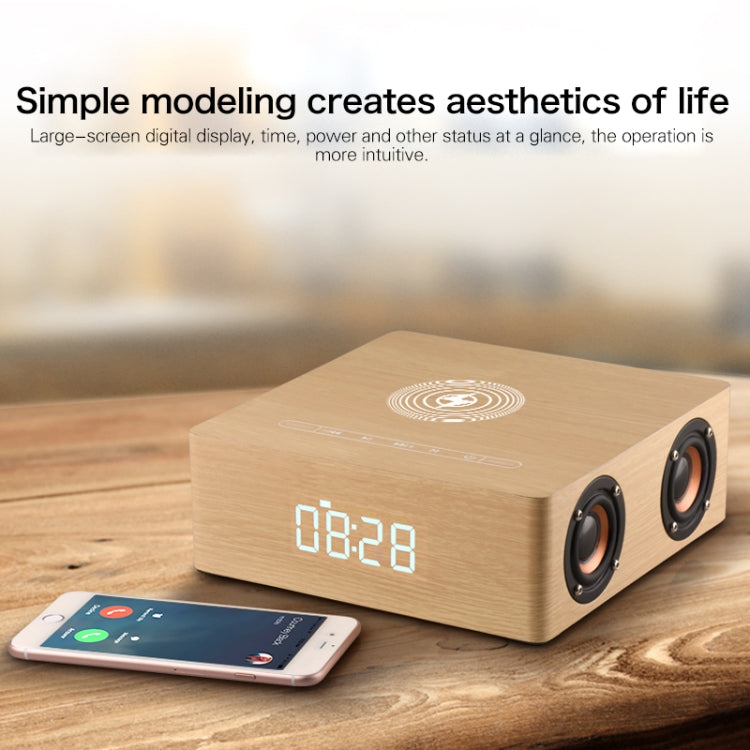 Q5A Multifunctional Wooden Touch Clock Display Wireless Charging Bluetooth Speaker, Support TF Card & U Disk & 3.5mm AUX, Q5A