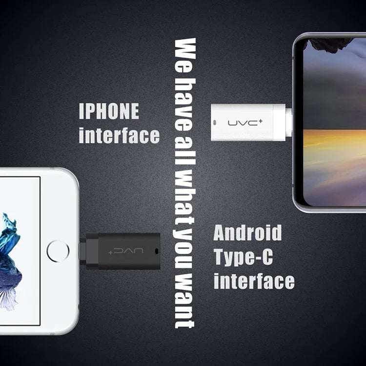 مصباح تعقيم محمول للغاية بمنفذ Type-C / USB-C، معقم UV للهواتف الذكية، Type-C