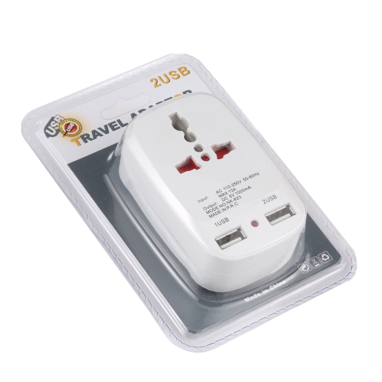 NK-823 2000W Dual USB Travel Charger Power Adapter Socket, UK Plug