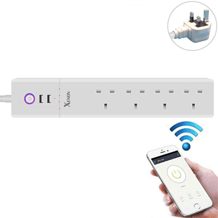 مقبس طاقة ذكي مع تحكم عن بعد عبر الواي فاي، 2 منافذ USB + 4 مقابس UK، يعمل مع Alexa وGoogle Home، طول الكابل: 1.8 م، AC 90-265V، قابس UK، 4xUSB + 3xUK Plug(قابس UK)