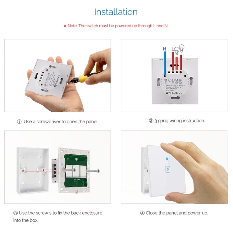 WS-EU-01 EWeLink APP & Touch Control 2A 1 Gang Tempered Glass Panel Smart Wall Switch, AC 90V-250V, EU Plug, 1 Gang
