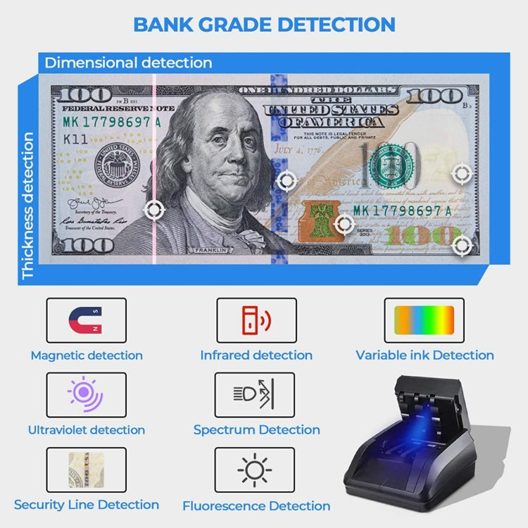 AL-130 Small Portable Money Detector for USD Euro, Specifications:US Plug, US Plug