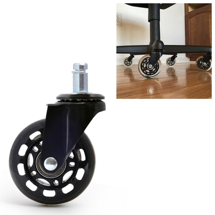 2.5 inch PU Black Transparent Wheel Suitable for Office Chair 11x22mm Mute Screw Universal Wheel, 2.5 inch Wheel