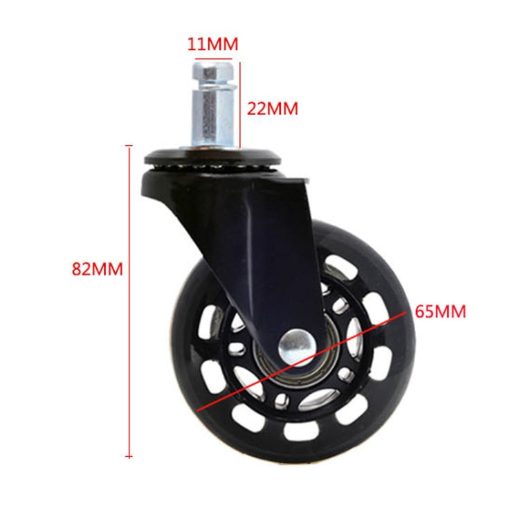 2.5 inch PU Black Transparent Wheel Suitable for Office Chair 11x22mm Mute Screw Universal Wheel, 2.5 inch Wheel
