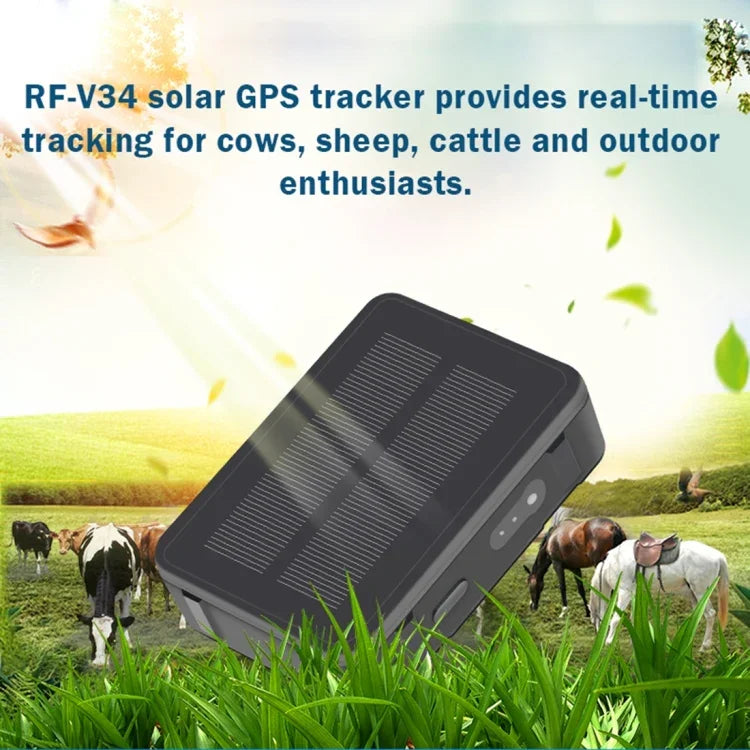 RF-V34 Sheep Cow Cattle Livestock IP67 Waterproof Solar GSM GPS WiFi Tracking without Fixed Bottom Plate, Support Voice Monitoring & Anti-remove Alarm & SOS, GPS WiFi Tracking