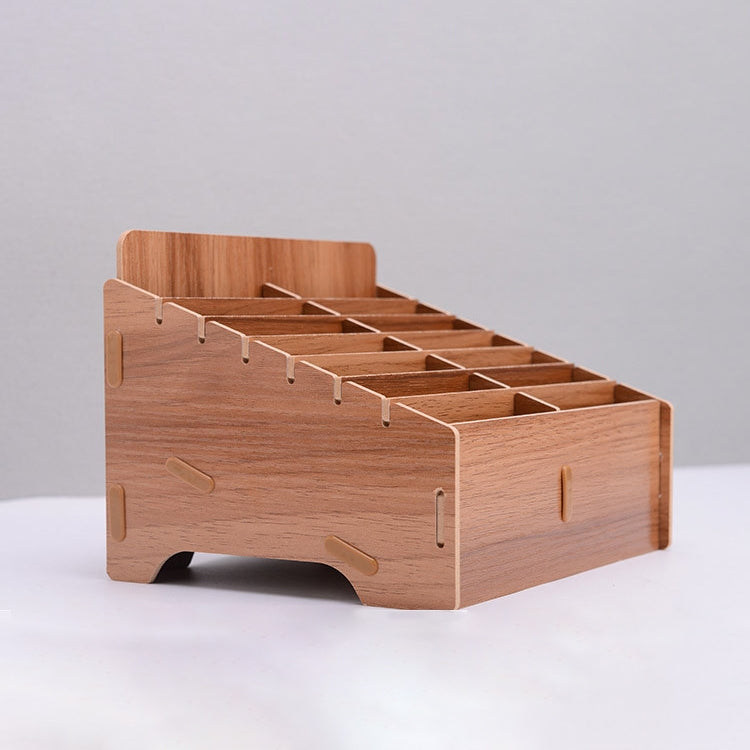 Wooden Multi-cell Mobile Phone Film Stand Desktop Accessories Display Rack, 14 Grids, Size: 21x17x16cm, 14 Grids, Brown