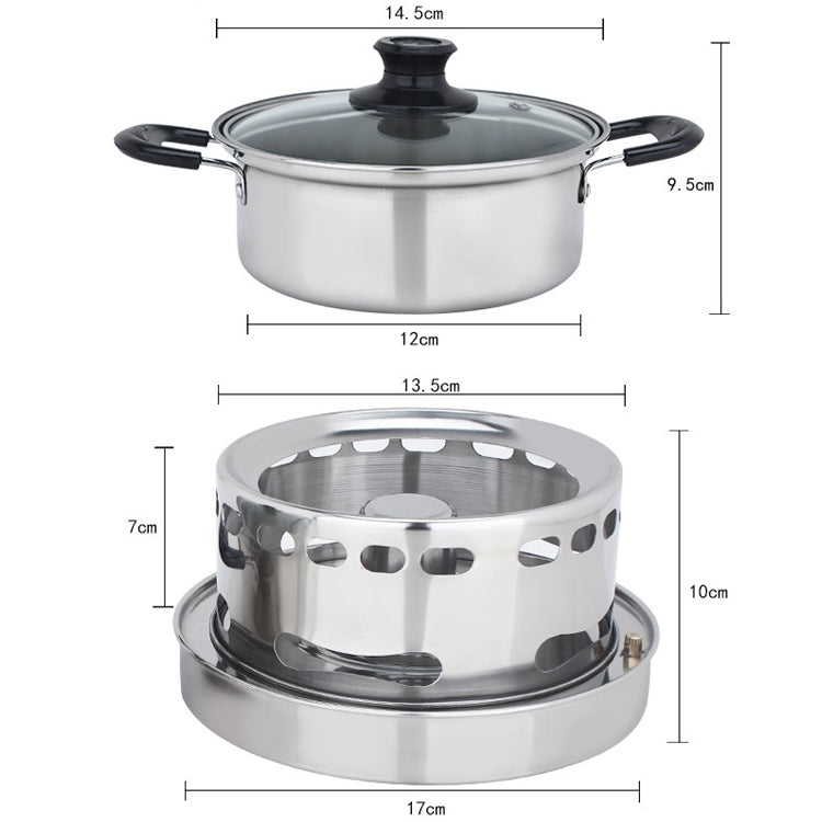 Portable Outdoor Stainless Steel Wick Alcohol Stove Single Small Pot Set, Size: 14cm, Size: 14cm