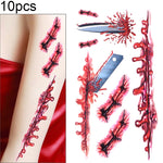 10pcs S-045 Halloween Terror Wound Realistic Blood Injury Scar Temporary Tattoo Sticker, S-045/10pcs