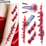 S-045 Halloween Terror Wound Realistic Blood Injury Scar Temporary Tattoo Sticker, S-045/20pcs