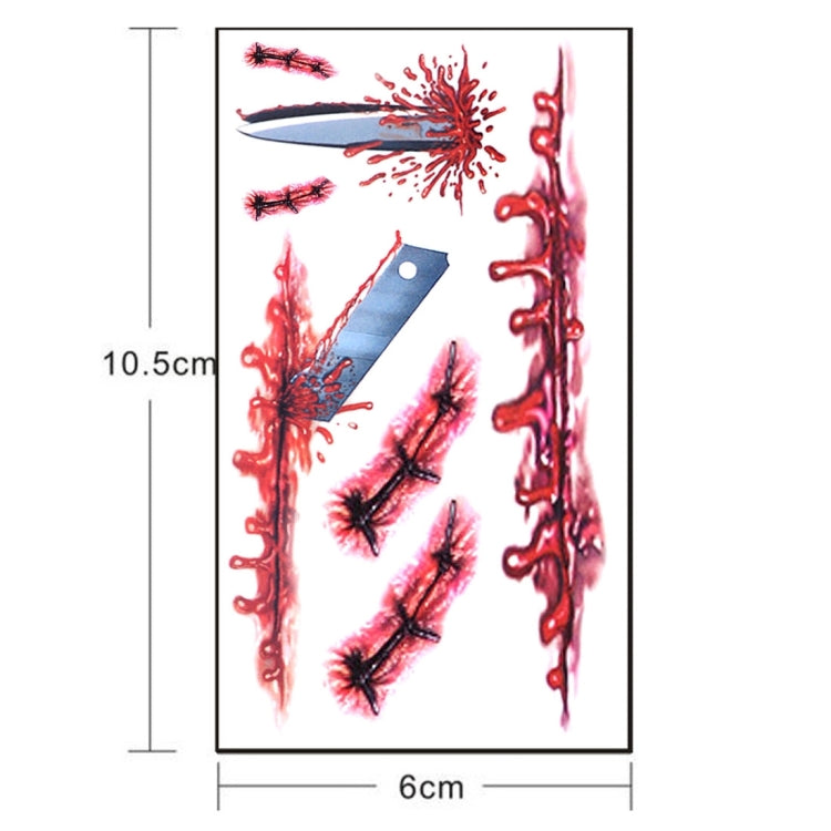S-045 Halloween Terror Wound Realistic Blood Injury Scar Temporary Tattoo Sticker, S-045/20pcs