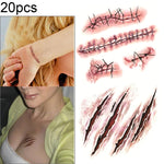 20pcs S-165 Halloween Terror Wound Realistic Scratches Injury Scar Temporary Tattoo Sticker, S-165/20pcs
