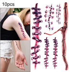 10pcs S-169 Halloween Terror Realistic Wound Injury Scar Temporary Tattoo Sticker, S-169/10pcs