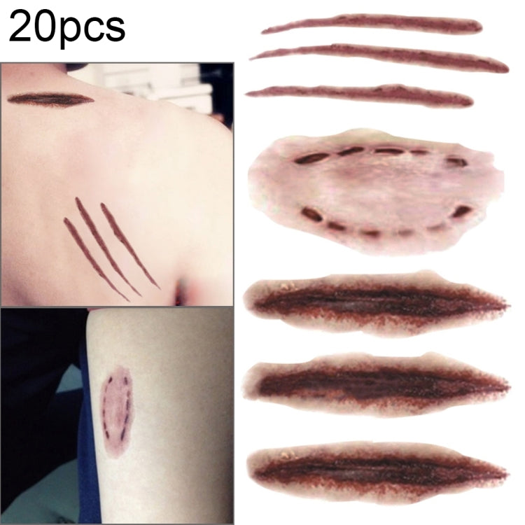 20pcs S-250 Halloween Terror Realistic Scratches Wound Injury Scar Temporary Tattoo Sticker, S-250/20pcs