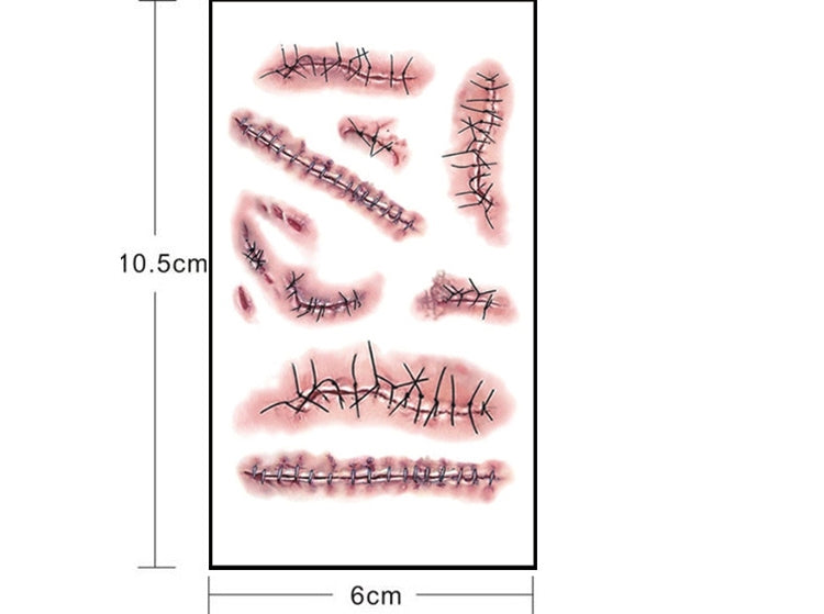 20pcs S-263 Halloween Terror Realistic Wound Injury Scar Temporary Tattoo Sticker, S-263/20pcs