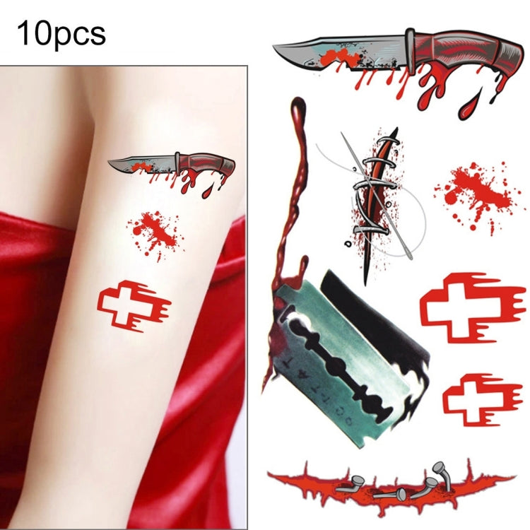 10pcs S-299 Halloween Terror Wound Realistic Blood Injury Scar Temporary Tattoo Sticker, S-299/10pcs